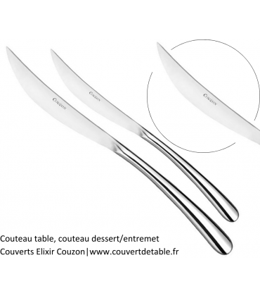 couteau table, couteau dessert Elixir, couverts Couzon 18/10 | www.couvertdetable.fr