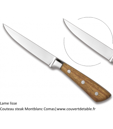 Couteau steak Montblanc manche bois 3 rivets | www.couvertdetable.fr