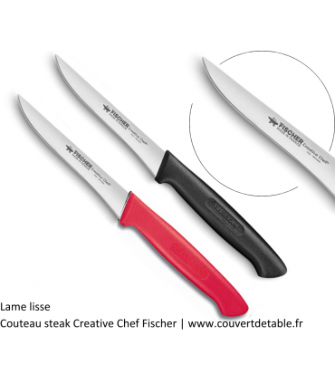 Couteaux steak Creative Chef manche noir et rouge lame micro dentée lame lisse | www.couvertdetable.fr