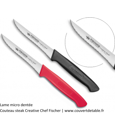 Couteaux steak Creative Chef manche noir et rouge lame micro dentée lame lisse | www.couvertdetable.fr