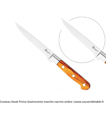 Couteau Steak Prince gastronome, manche nacrine ambre| www.couvertdetable.fr