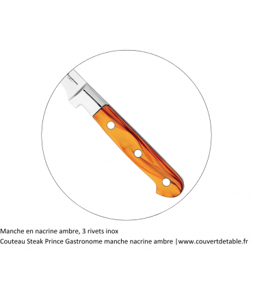 Couteau Steak Prince gastronome, manche nacrine ambre| www.couvertdetable.fr