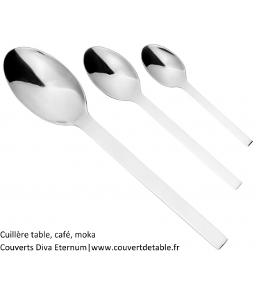 Cuillère table, café, moka
Couverts Diva Eternum 18/10|www.couvertdetable.fr
