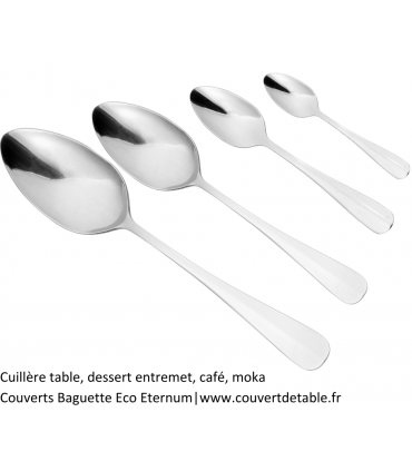 Cuillère table, dessert entremet, café, moka
Couverts Baguette Eco Eternum 18/10|www.couvertdetable.fr