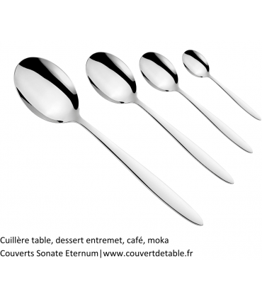 Cuillère table, dessert entremet, café, moka
Couverts Sonate Eternum 18/10|www.couvertdetable.fr