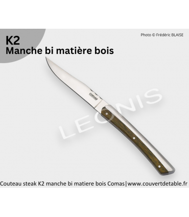 Couteau Steak K2, manche bi matiere inox-bois|www.couvertdetable.fr