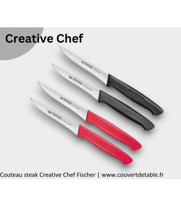 Couteaux steak Creative Chef manche noir et rouge lame micro dentée lame lisse | www.couvertdetable.fr