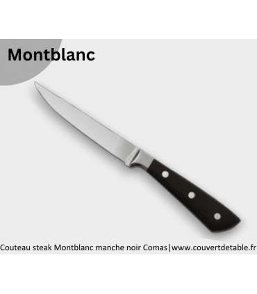 Couteau steak Montblanc manche noir 3 rivets | www.couvertdetable.fr