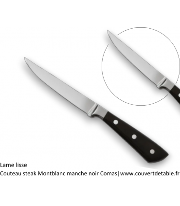 Couteau steak Montblanc manche noir 3 rivets | www.couvertdetable.fr