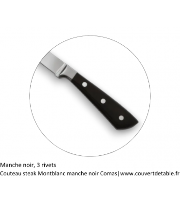 Couteau steak Montblanc manche noir 3 rivets | www.couvertdetable.fr