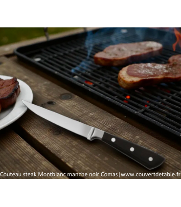 Couteau steak Montblanc manche noir 3 rivets | www.couvertdetable.fr