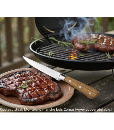 Couteau steak Montblanc manche bois 3 rivets | www.couvertdetable.fr
