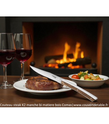 Couteau Steak K2, manche bi matiere inox-bois|www.couvertdetable.fr