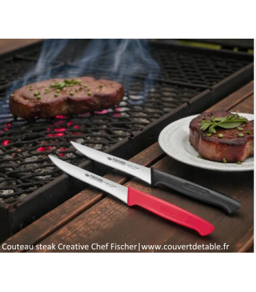 Couteaux steak Creative Chef manche noir et rouge lame micro dentée lame lisse | www.couvertdetable.fr