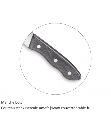 Couteau steak Hercule noir Amefa manche bois, lame micro dentelée| www.couvertdetable.fr