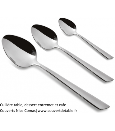 Cuillère table, Cuillère dessert, Cuillère café couverts Nice inox 18/0 Comas|  www.couvertdetable.fr