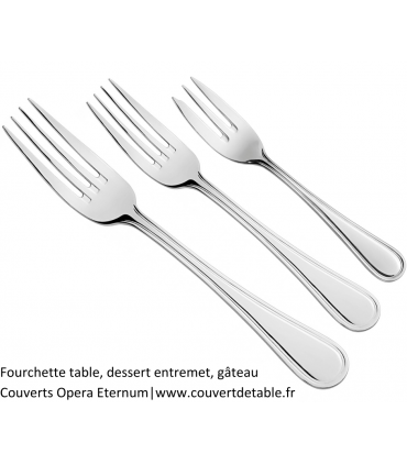 Opera, fourchette table, dessert entremet, gateau, couverts inox Eternum |  www.couvertdetable.fr