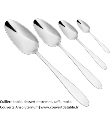 Anzo, cuillère table, dessert entremet, café, moka couvert inox 18/10 Eternum  | www.couvertdetable.fr