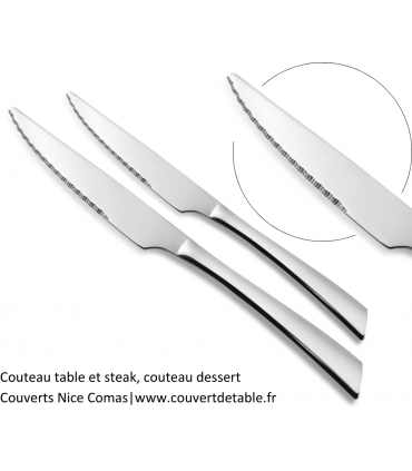 couteau table et steak, couteau dessert couverts Nice inox 18/0 Comas|  www.couvertdetable.fr