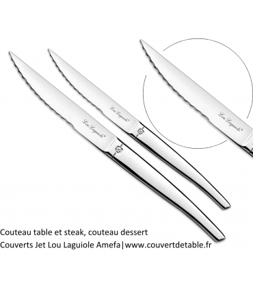 couteau table et steak, couteau dessert, couvert jet lou laguiole 18/0 | www.couvertdetable.fr