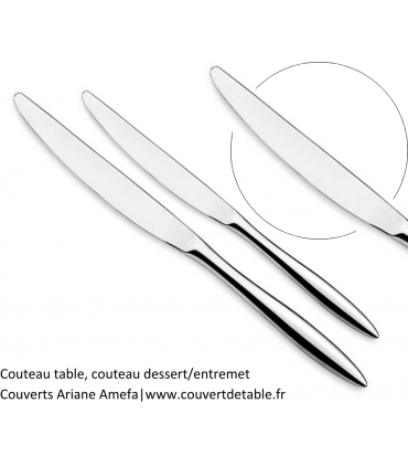 couteau table, couteau dessert couvert ariane 18/0 | www.couvertdetable.fr