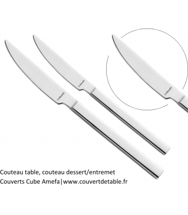 couteau table, couteau dessert couvert Cube inox /10 Amefa | www.couvertdetable.fr