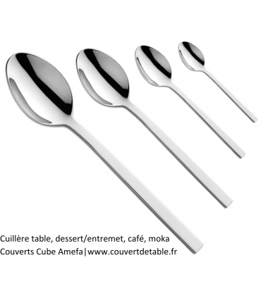 cuillère table, cuillère dessert, cuillère cafe, cuillère moka couvert Cube inox /10 Amefa | www.couvertdetable.fr